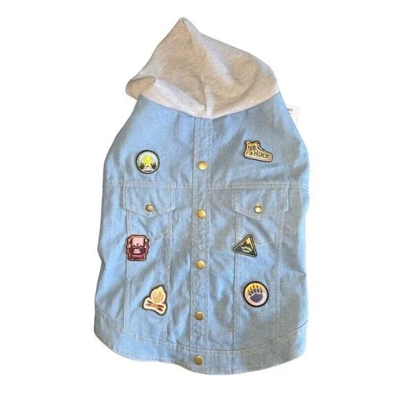 Top Paw Dog Hoodie Size Large Denim Jacket With Nature Patches - Picture 1 of 5